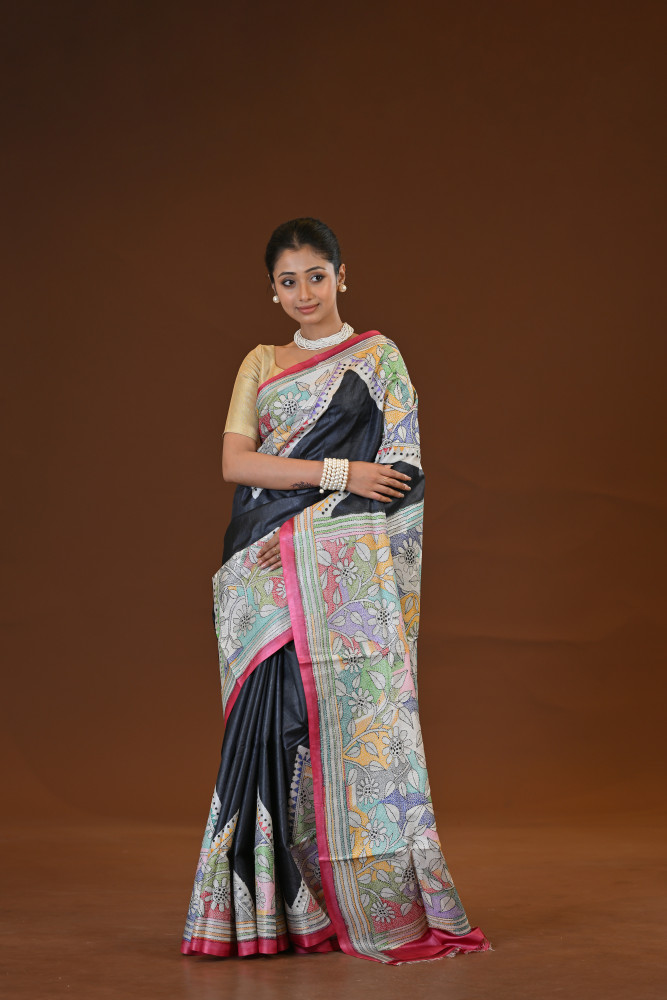 Tussar Diy Collage Saree