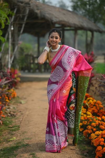 Pure Silk Kantha Stitch Saree