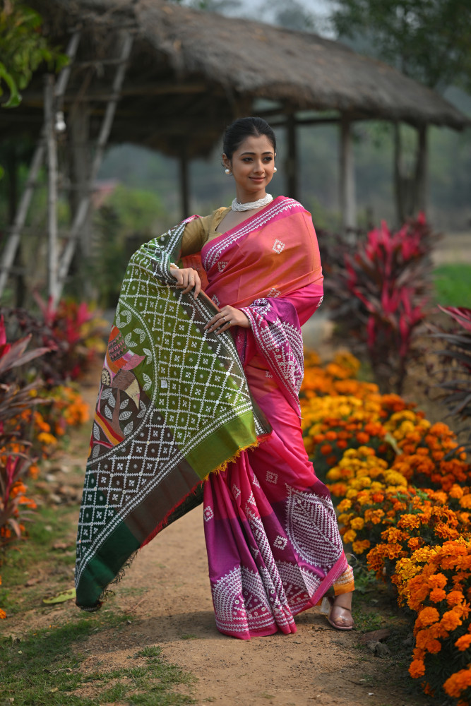 Pure Silk Kantha Stitch Saree