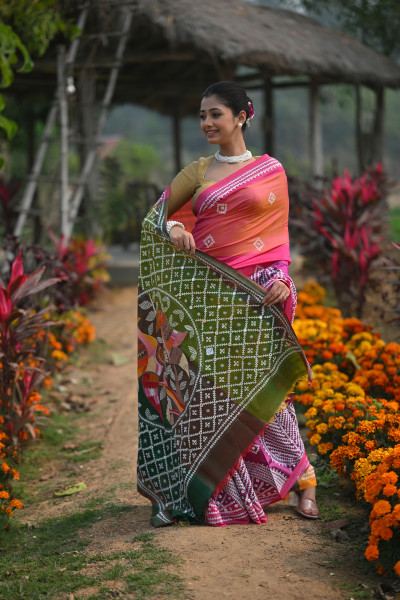 Pure Silk Kantha Stitch Saree