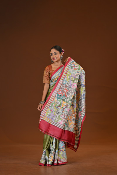 Tussar Diy Collage Saree
