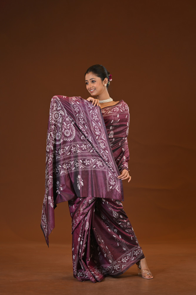 Image of Blended Silk Kantha Saree
