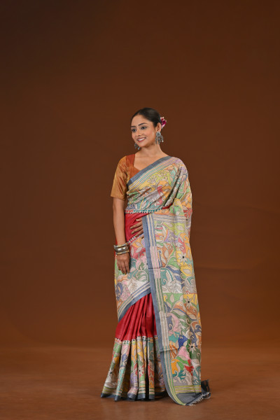 Tussar Diy Collage Saree