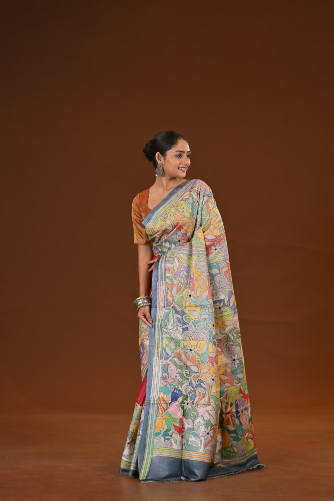 Tussar Diy Collage Saree