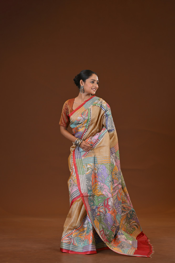 Tussar Diy Collage Saree