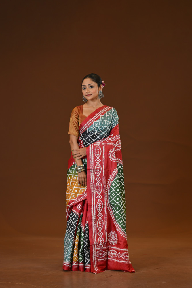 Pure Silk Kantha Stitch Saree