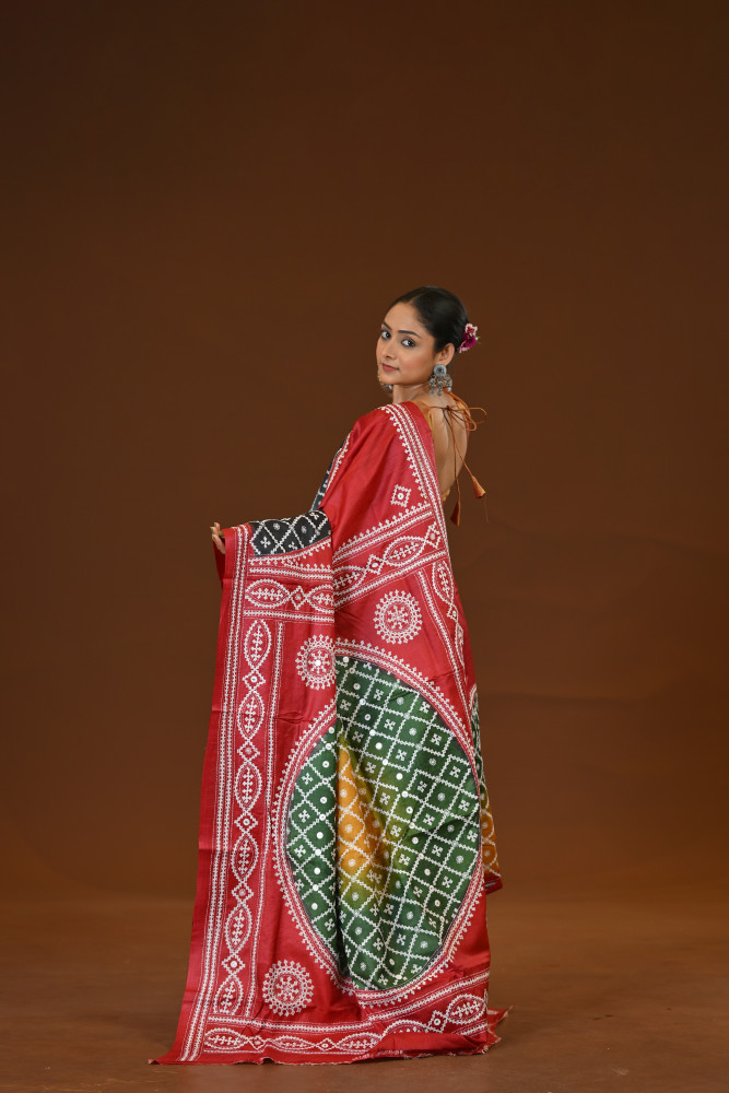 Pure Silk Kantha Stitch Saree