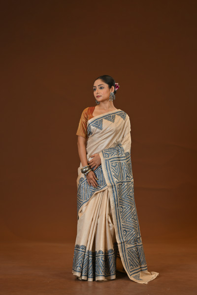 Pure Silk Kantha Stitch Saree