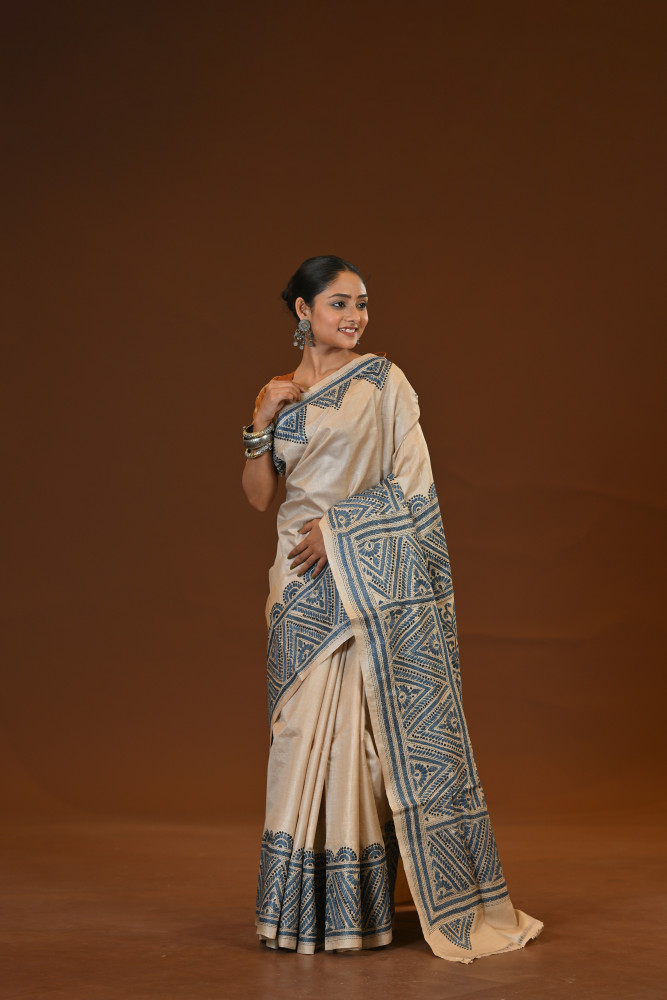 Pure Silk Kantha Stitch Saree