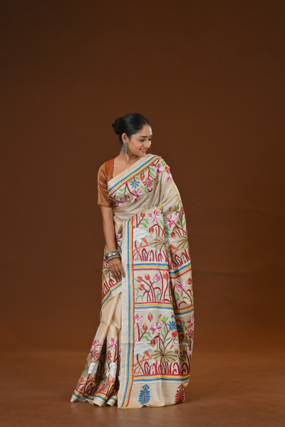 Pure Silk Kantha Stitch Saree