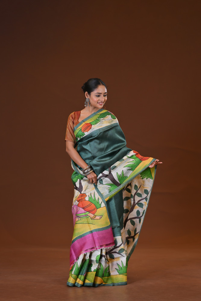 Image of Tussar Hand Print Saree