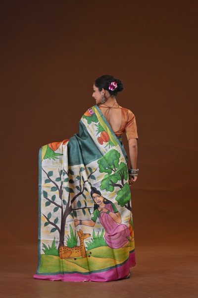 Tussar Hand Print Saree