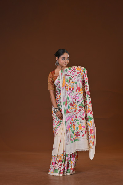 Pure Silk Kantha Stitch Saree