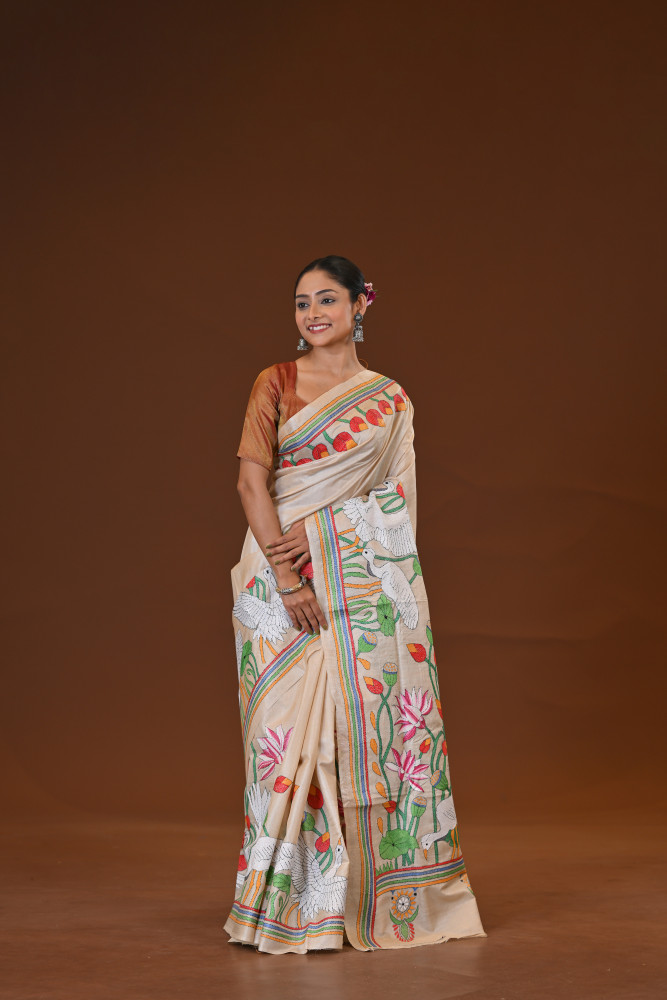 Pure Silk Kantha Stitch Saree