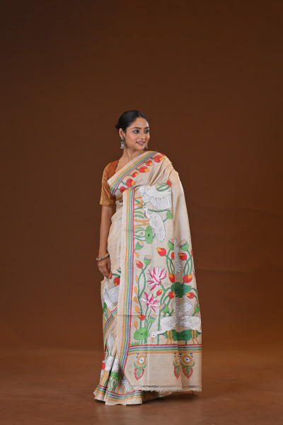 Pure Silk Kantha Stitch Saree