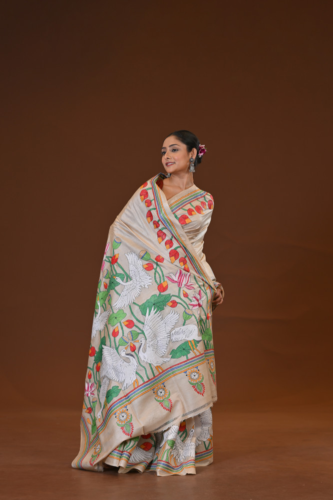 Pure Silk Kantha Stitch Saree