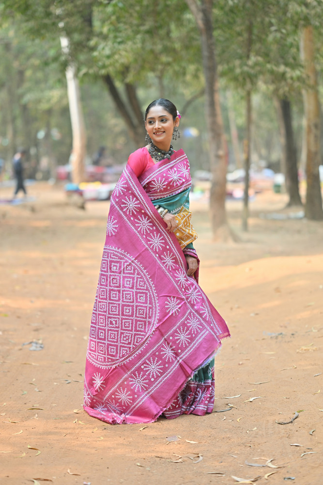 Pure Silk Kantha Stitch Saree