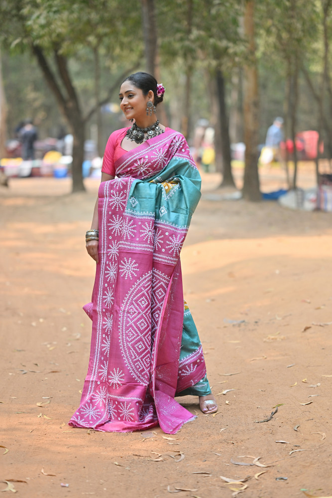Pure Silk Kantha Stitch Saree