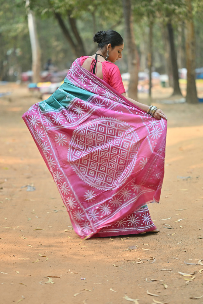 Pure Silk Kantha Stitch Saree