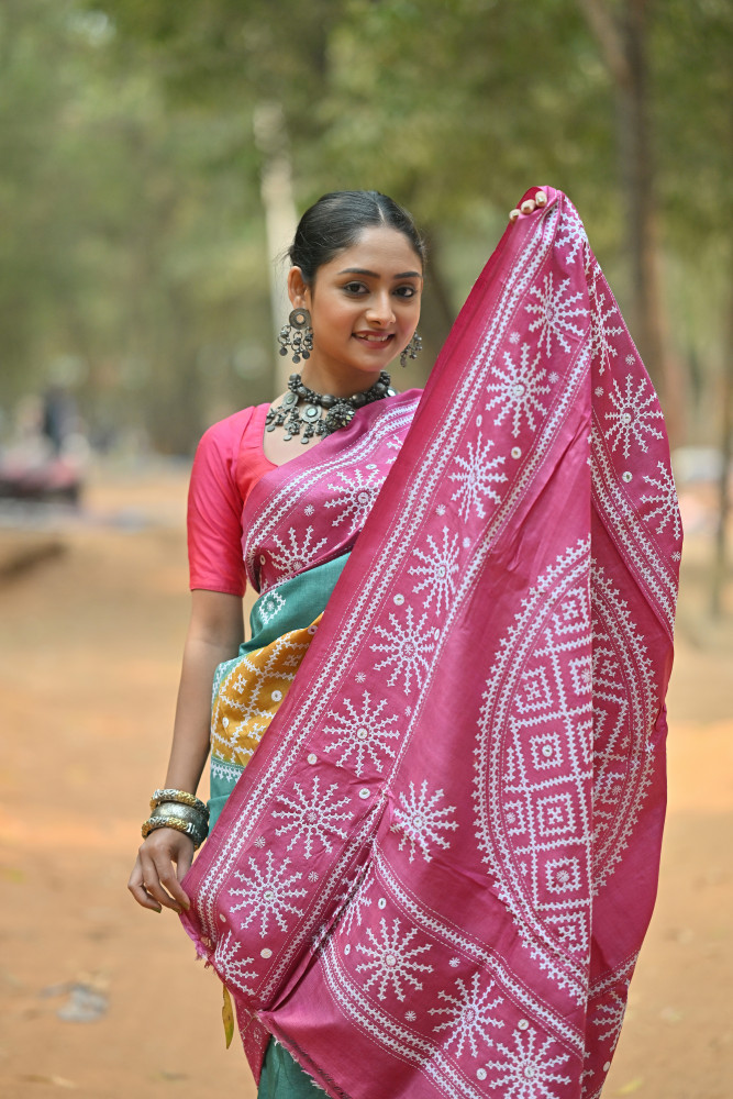 Pure Silk Kantha Stitch Saree