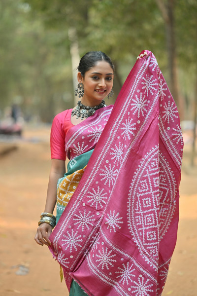 Pure Silk Kantha Stitch Saree
