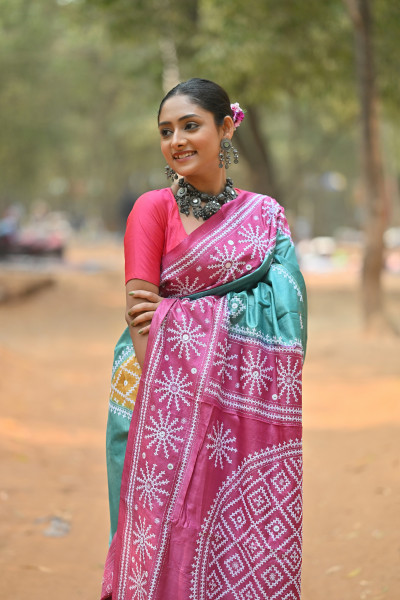 Pure Silk Kantha Stitch Saree