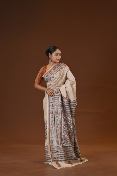 Pure Silk Kantha Stitch Saree