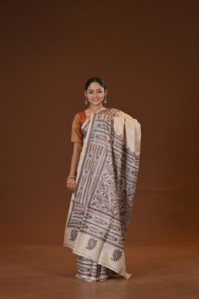 Pure Silk Kantha Stitch Saree