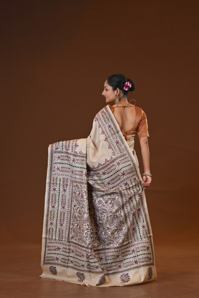 Pure Silk Kantha Stitch Saree