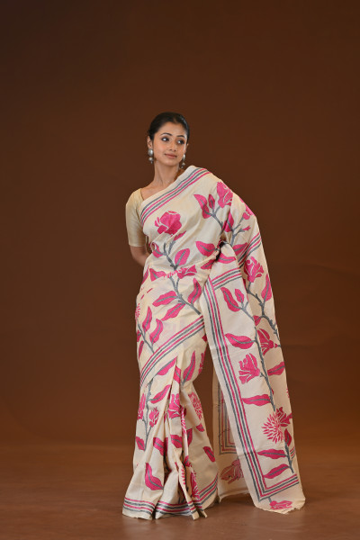 Pure Silk Kantha Stitch Saree