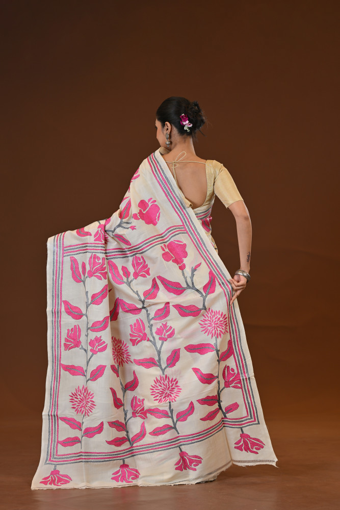 Pure Silk Kantha Stitch Saree