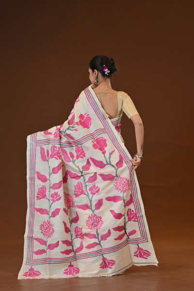 Pure Silk Kantha Stitch Saree