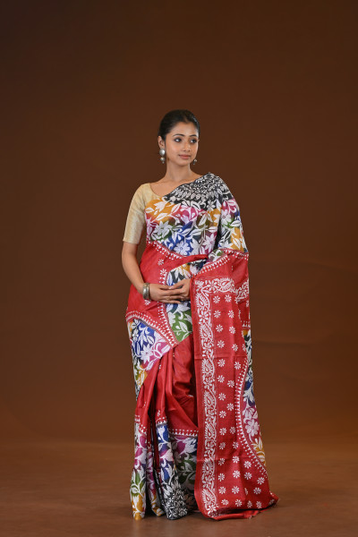 Pure Silk Kantha Stitch Saree