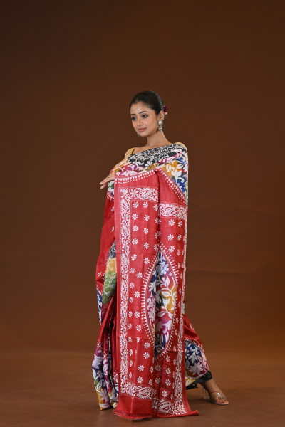 Pure Silk Kantha Stitch Saree