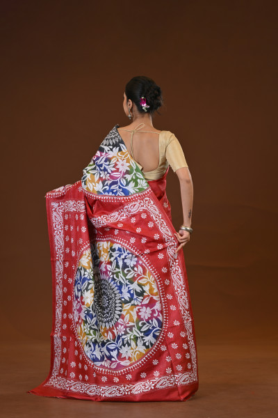 Pure Silk Kantha Stitch Saree