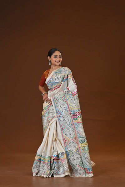 Pure Silk Kantha Stitch Saree