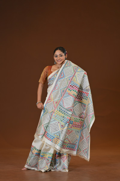 Pure Silk Kantha Stitch Saree