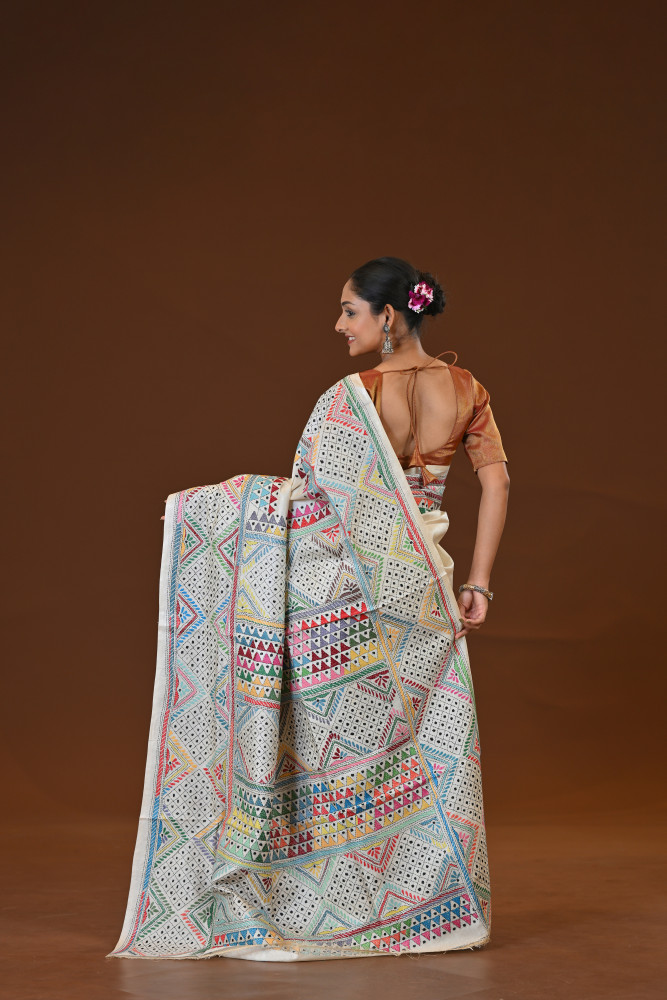 Pure Silk Kantha Stitch Saree