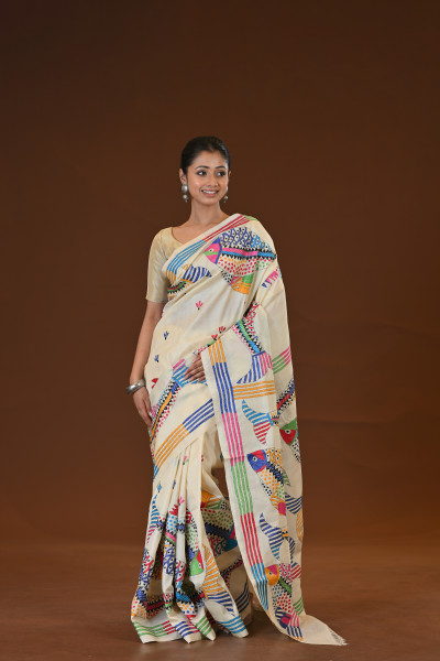 Pure Silk Kantha Stitch Saree