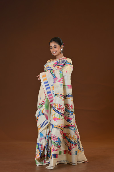 Pure Silk Kantha Stitch Saree