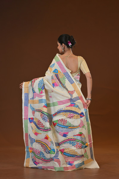 Pure Silk Kantha Stitch Saree