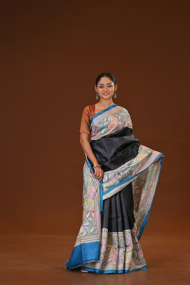 Image of Pure Silk Kantha Stitch Saree
