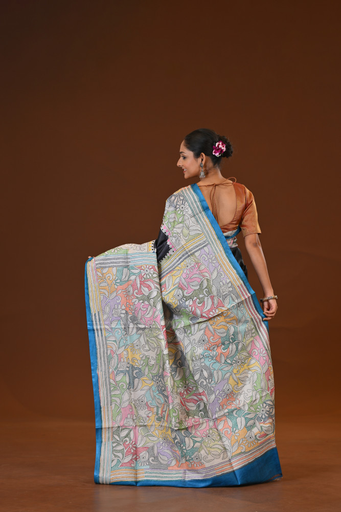 Pure Silk Kantha Stitch Saree
