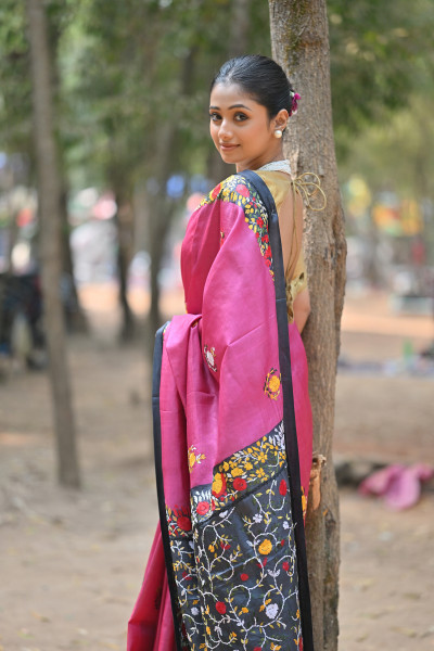 Tussar Silk Kantha Stitch Saree