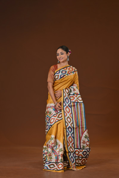 Pure Silk Kantha Stitch Saree