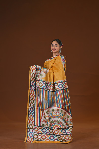 Pure Silk Kantha Stitch Saree