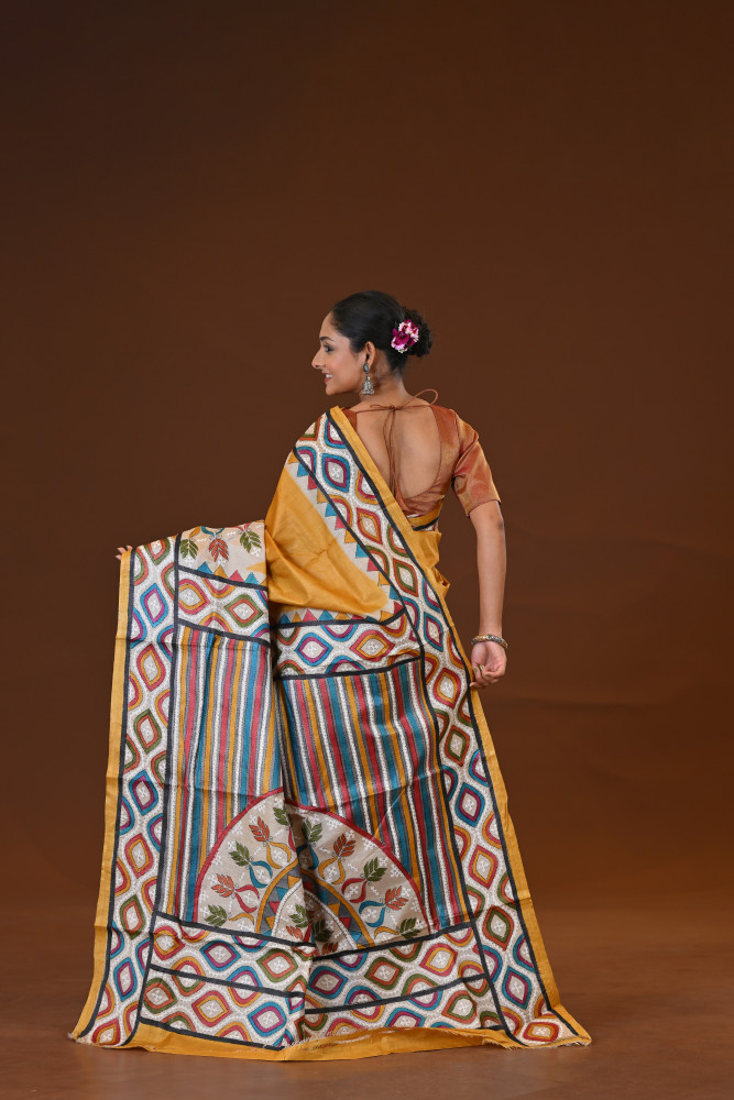 Pure Silk Kantha Stitch Saree