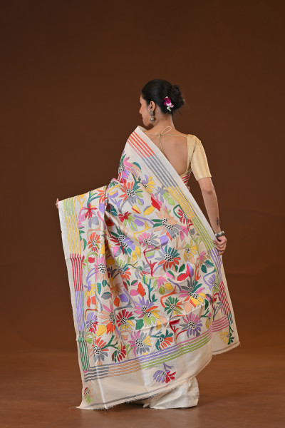 Pure Silk Kantha Stitch Saree