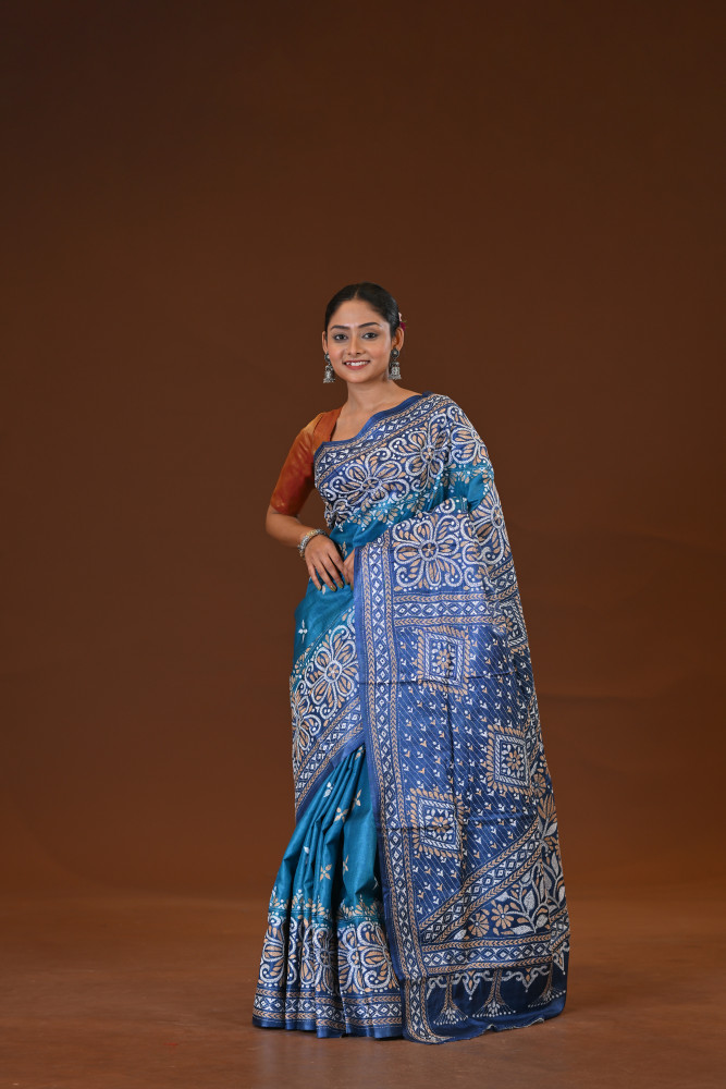 Pure Silk Kantha Stitch Saree