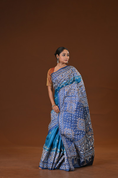 Pure Silk Kantha Stitch Saree